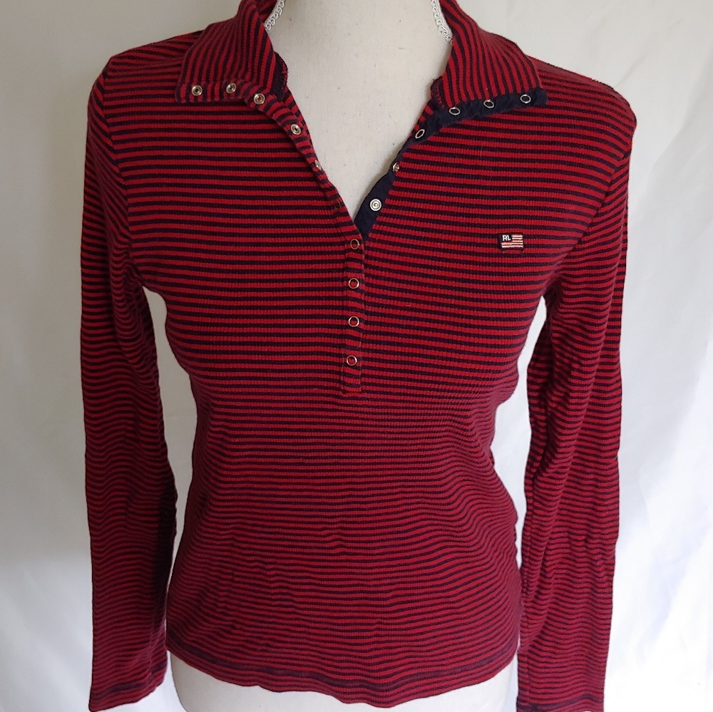 Ralph Lauren Navy Blue & Red Striped Long Sleeve